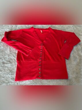 Women’s COL Story Classic Red V-Neck Button Cardigan Sweater Size Large